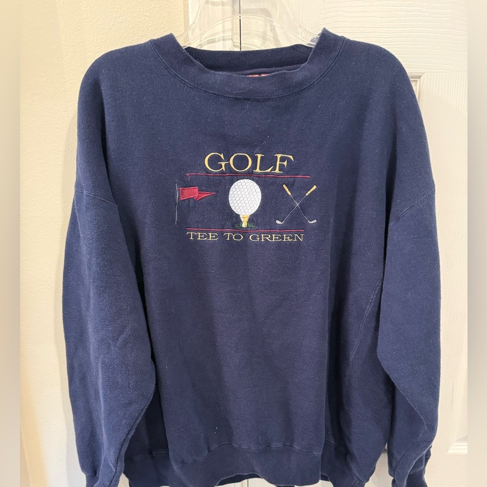 Vintage Wolf Brand Embroidered Golf Spell Out Logo Navy Sweatshirt Large